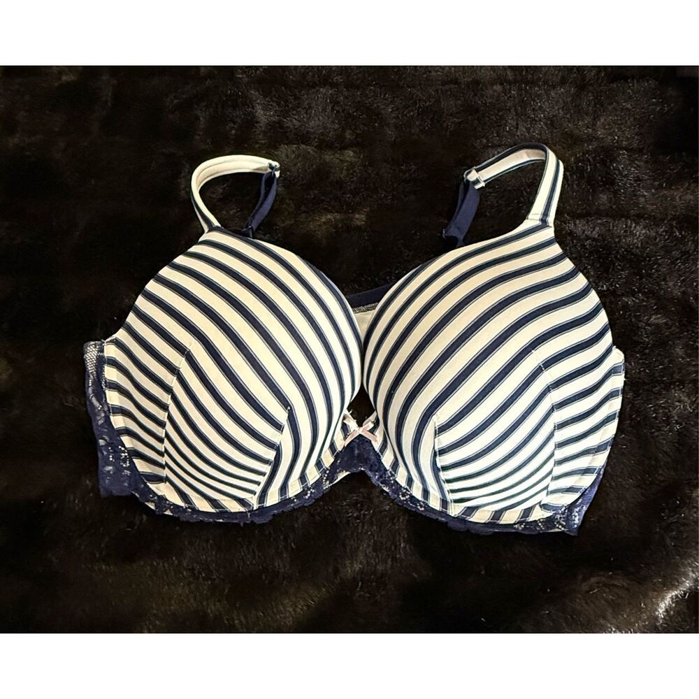 Womens Cacique Boost Plunge Bra Blue And White Stripes Lace Size‎ 42 DDD